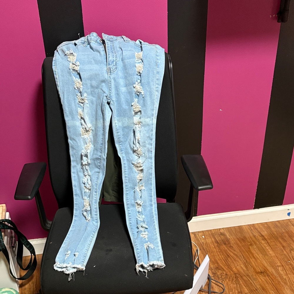 SHEIN Light Blue Distressed Skinny Jeans